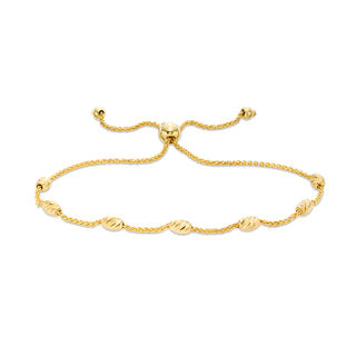 Oval Bead Station Bolo Bracelet in 10K Gold - 9"