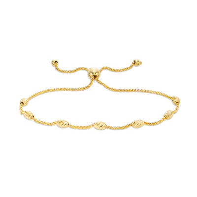 Oval Bead Station Bolo Bracelet in 10K Gold - 9"