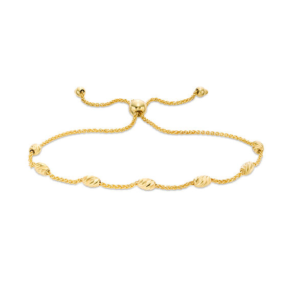 Oval Bead Station Bolo Bracelet in 10K Gold - 9"