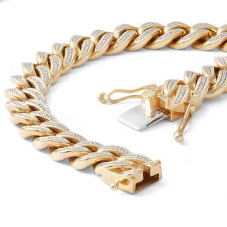 1/10 CT. T.W. Diamond Curb Link Bracelet in Sterling Silver with 14K Gold Plate - 8.5"