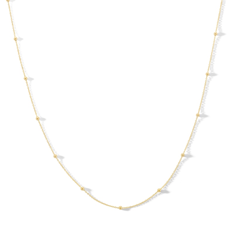 020 Gauge Bead Station Chain Necklace in 10K Gold - 18"