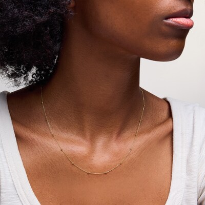 10K Solid Gold Bead Station Chain - 18"
