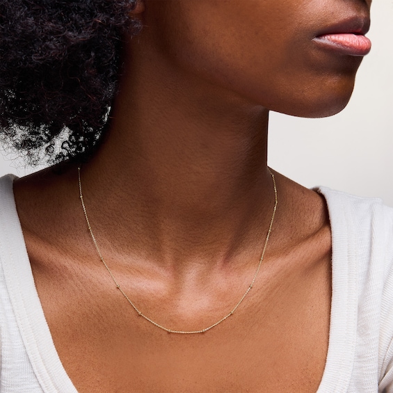 10K Solid Gold Bead Station Chain - 18"