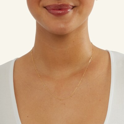 10K Solid Gold Bead Station Chain - 18"