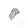 Thumbnail Image 1 of 1/8 CT. T.W. Cushion Composite Diamond Beaded Double Frame Criss-Cross Shank Three Piece Bridal Set in Sterling Silver