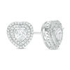 Solid Sterling Silver 5mm Heart-Shaped CZ Double Frame Studs