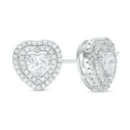 Solid Sterling Silver 5mm Heart-Shaped CZ Double Frame Studs