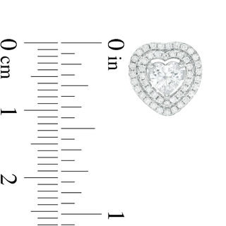 Solid Sterling Silver 5mm Heart-Shaped CZ Double Frame Studs