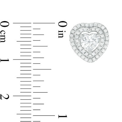 Solid Sterling Silver 5mm Heart-Shaped CZ Double Frame Studs
