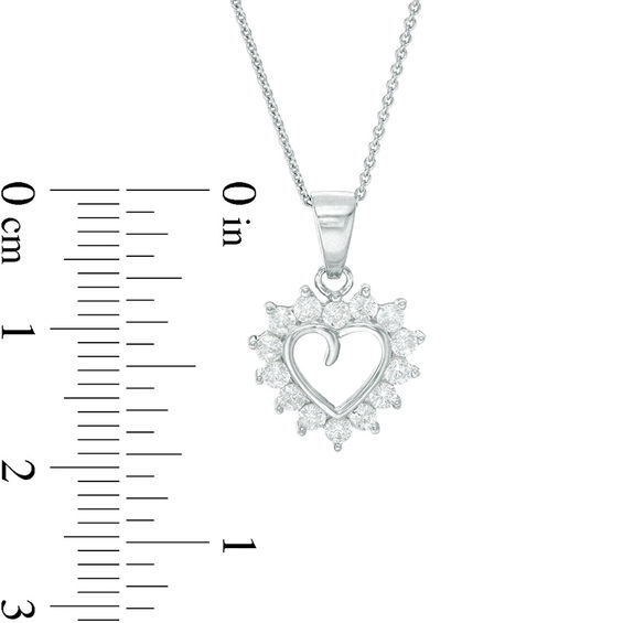 Cubic Zirconia Shadow Heart Pendant and Stud Earrings Set in Sterling Silver