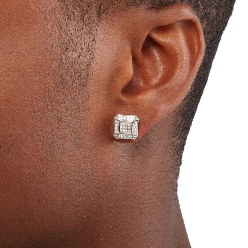 Main Image 3 of Cubic Zirconia Square Composite Frame Vintage-Style Stud Earrings in Solid Sterling Silver