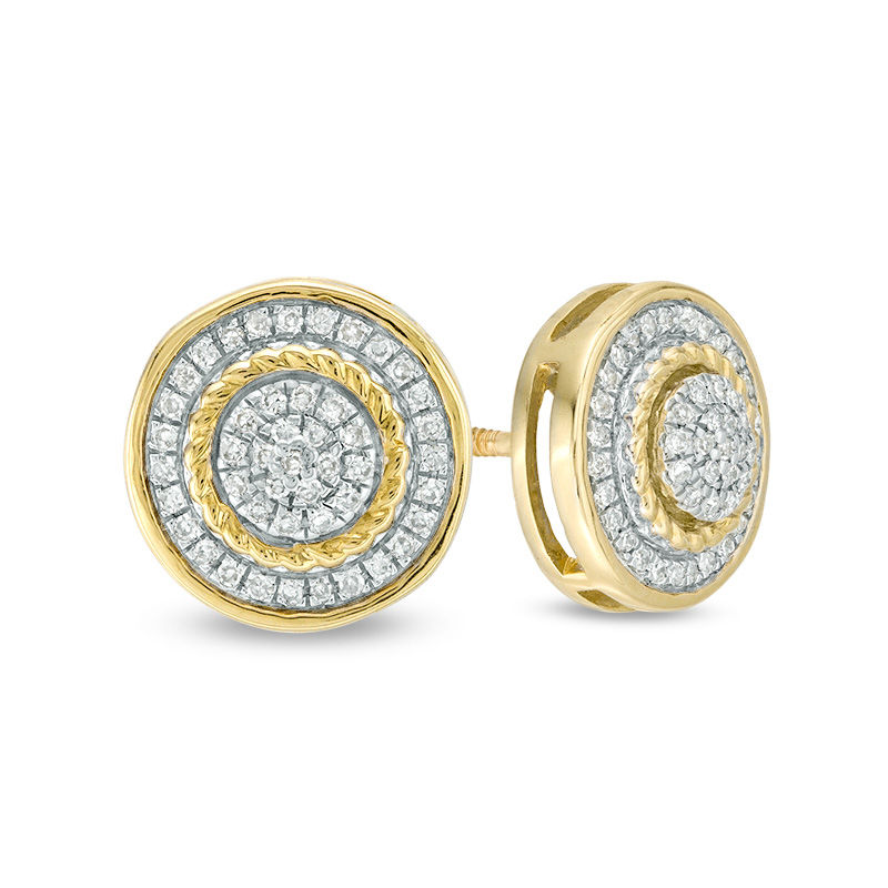 Diamond Mens Cluster Stud Earrings 1/8ct 10k Yellow Gold 