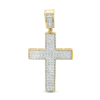 1/10 CT. T.W. Diamond Cross Necklace Charm in Sterling Silver with 14K Gold Plate