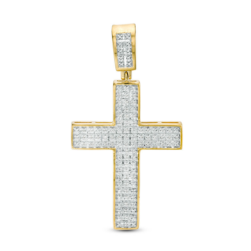 Main Image 1 of 1/10 CT. T.W. Diamond Cross Necklace Charm in Sterling Silver with 14K Gold Plate