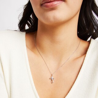 Solid Sterling Silver CZ Looping Ribbon Cross Pendant - 18"