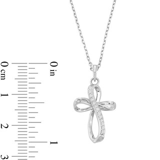 Solid Sterling Silver CZ Looping Ribbon Cross Pendant - 18"