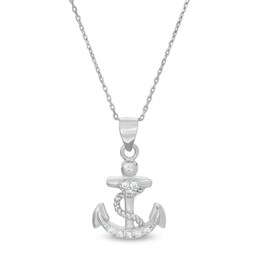 Cubic Zirconia Anchor with Rope Pendant in Sterling Silver