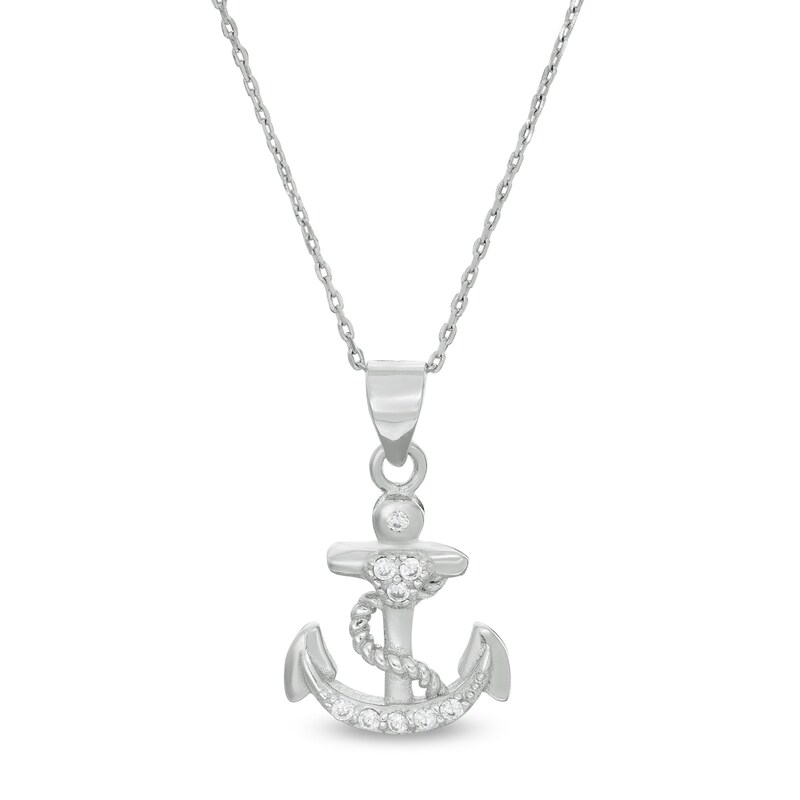 Main Image 1 of Cubic Zirconia Anchor with Rope Pendant in Sterling Silver