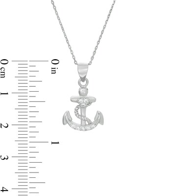 Cubic Zirconia Anchor with Rope Pendant in Sterling Silver