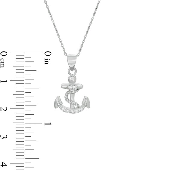 Cubic Zirconia Anchor with Rope Pendant in Sterling Silver