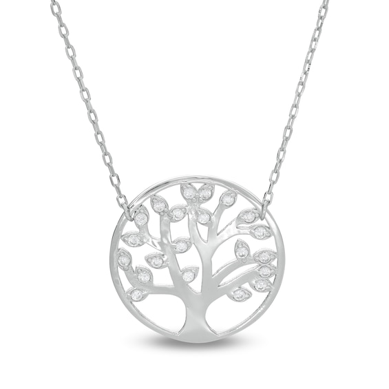 Cubic Zirconia Tree of Life Circle Necklace in Sterling Silver