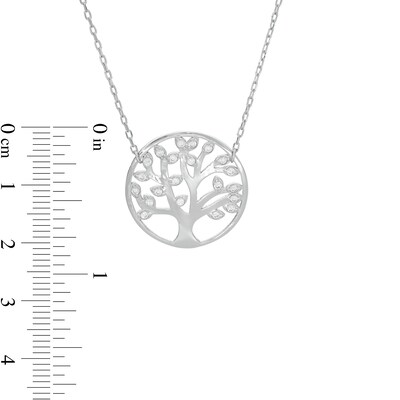 Cubic Zirconia Tree of Life Circle Necklace in Sterling Silver