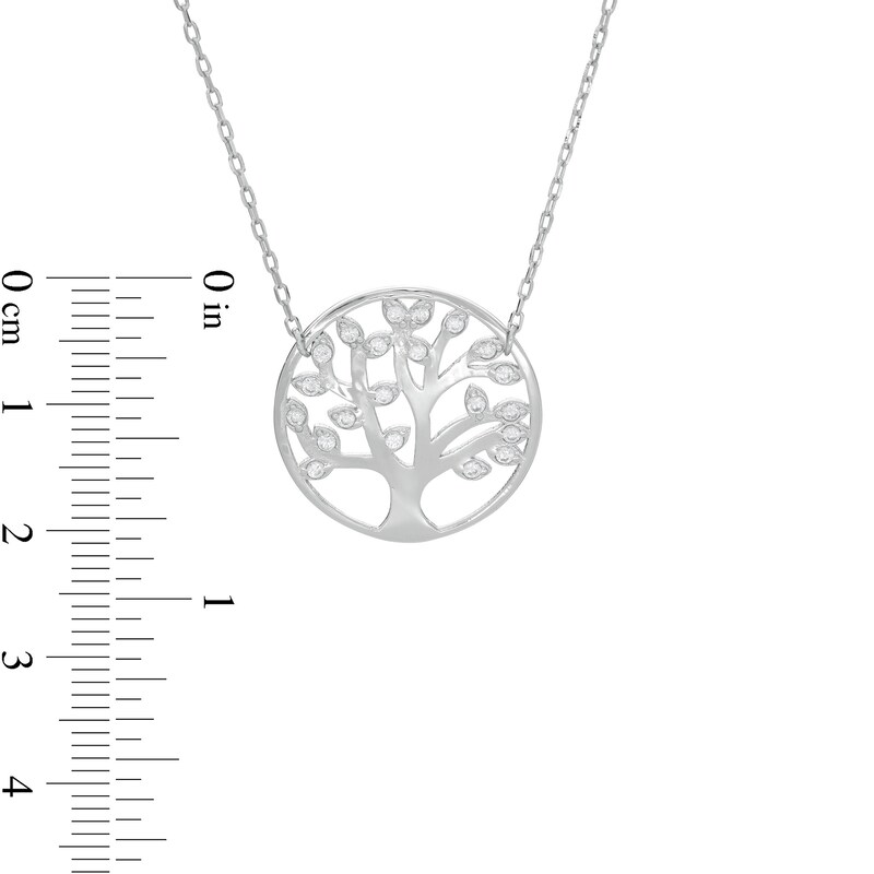 Cubic Zirconia Tree of Life Circle Necklace in Sterling Silver