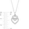 Thumbnail Image 2 of Cubic Zirconia Graduated Double Heart Outline Drop Pendant in Sterling Silver