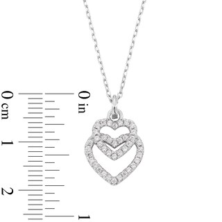 Solid Sterling Silver CZ Graduated Double Heart Outline Drop Pendant - 18"
