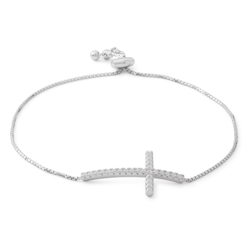 Cubic Zirconia Cross Bolo Bracelet in Sterling Silver - 8"
