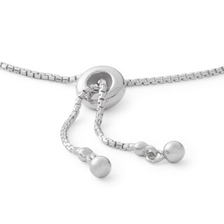 Solid Sterling Silver CZ Sideways Cross Bolo Bracelet - 8.5"