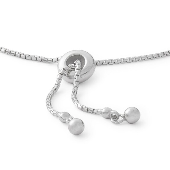 Solid Sterling Silver CZ Sideways Cross Bolo Bracelet - 8.5"