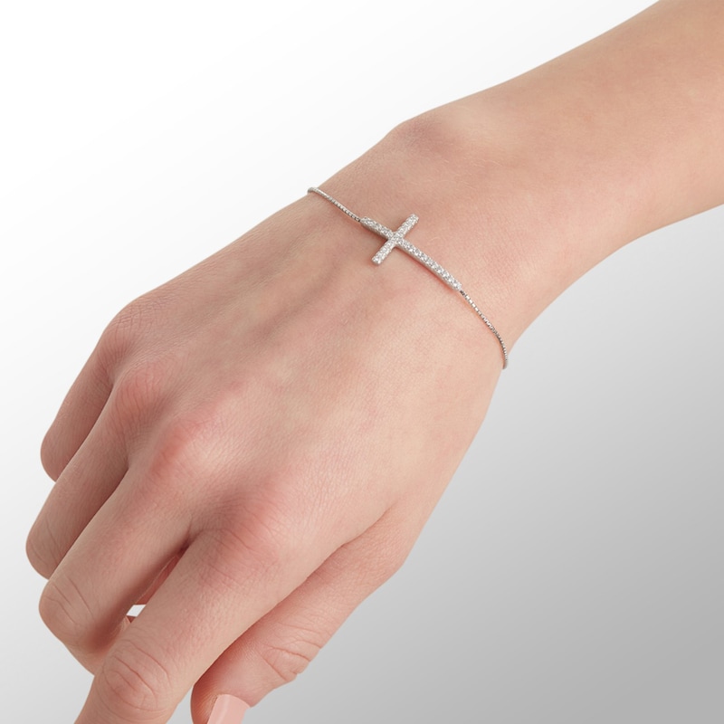 Main Image 3 of Cubic Zirconia Cross Bolo Bracelet in Sterling Silver - 8"