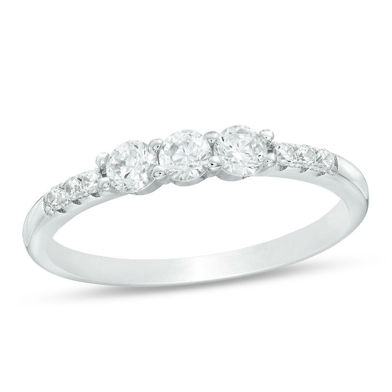 Main Image 1 of Cubic Zirconia Three Stone Ring in Sterling Silver - Size 7