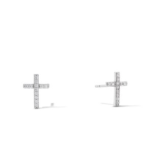 Solid Sterling Silver CZ Large Cross Studs