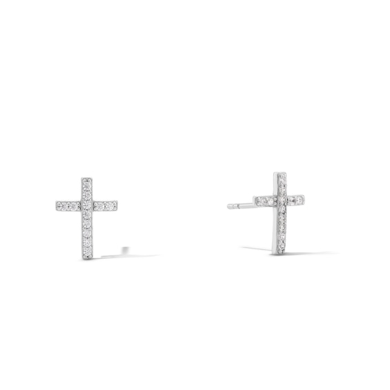 Solid Sterling Silver CZ Large Cross Studs