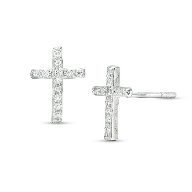 Cubic Zirconia Cross Stud Earrings in Sterling Silver