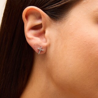 Solid Sterling Silver CZ Large Cross Studs