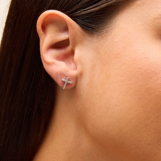 Solid Sterling Silver CZ Large Cross Studs