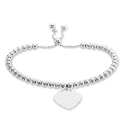 Sterling Silver Heart Charm Bead Bolo Bracelet Made in Italy - 8.5"
