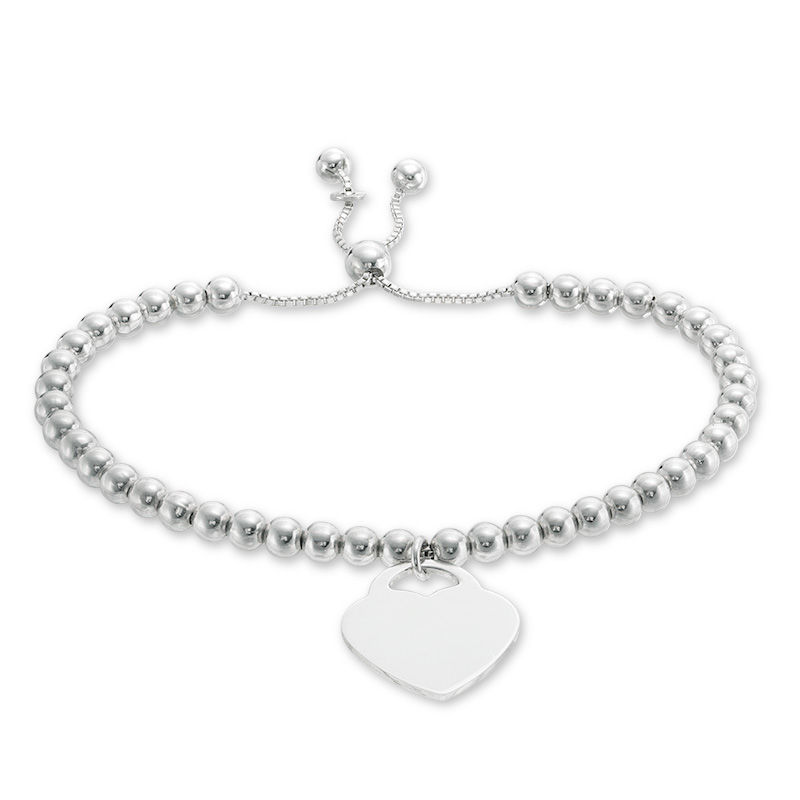 Made in Italy Heart Charm Bead Bolo Bracelet in Semi-Solid Sterling Silver - 8.5"
