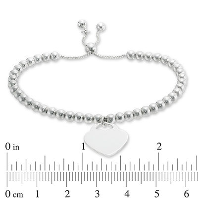 Sterling Silver Heart Charm Bead Bolo Bracelet Made in Italy - 8.5"