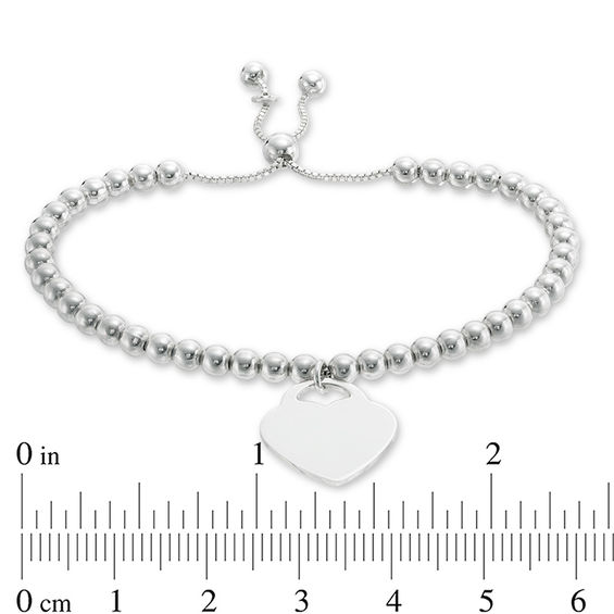 Sterling Silver Heart Charm Bead Bolo Bracelet Made in Italy - 8.5"