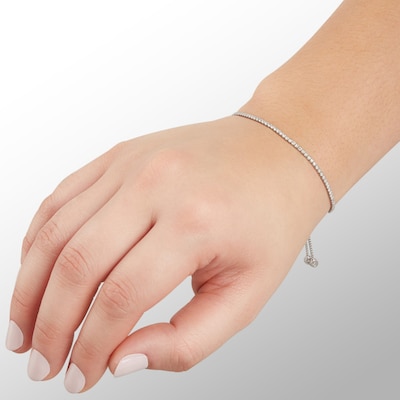 Solid Sterling Silver CZ Line Bolo Bracelet - 9"