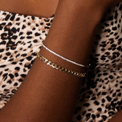 Solid Sterling Silver CZ Line Bolo Bracelet - 9"