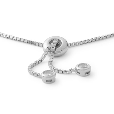 Solid Sterling Silver CZ Line Bolo Bracelet - 9"