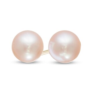 6mm Dyed Pink Freshwater Cultured Pearl Stud Earrings in 10K Gold