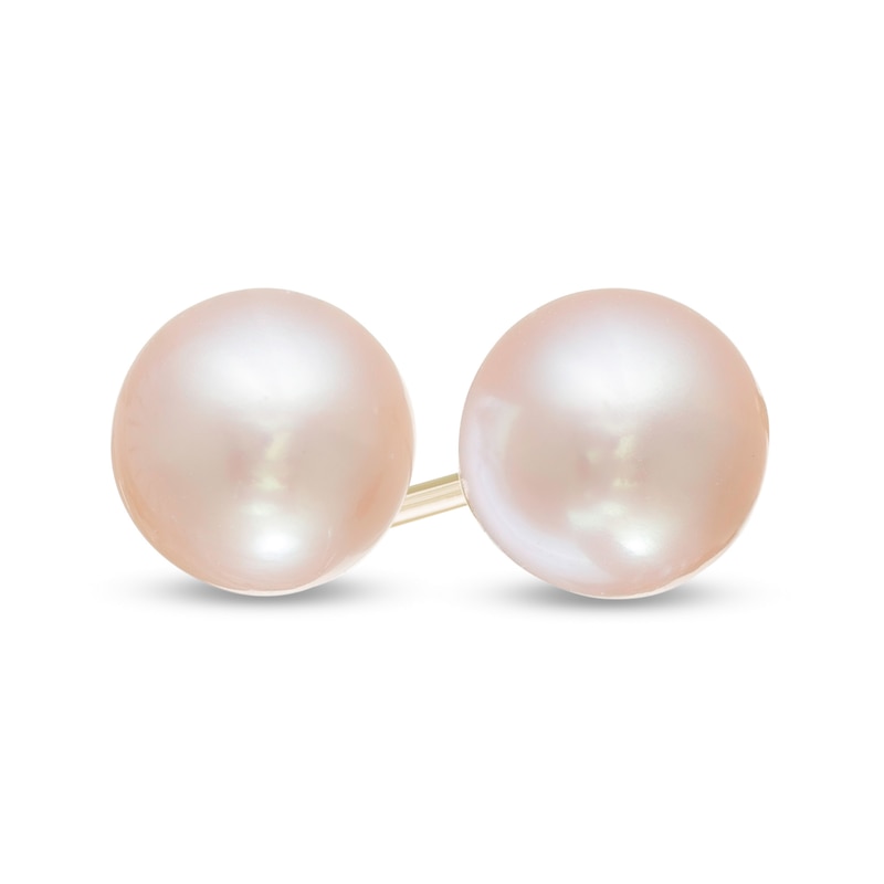 6mm Dyed Pink Freshwater Cultured Pearl Stud Earrings in 10K Gold