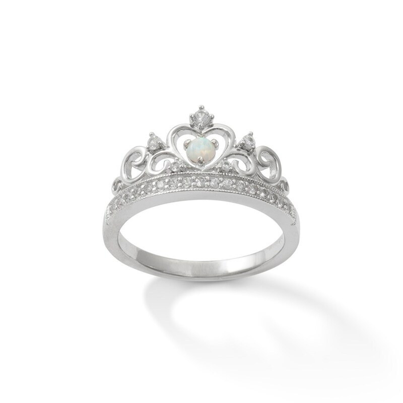 Lab-Created Opal and White Sapphire Heart Crown Vintage-Style Ring in Sterling Silver - Size 8
