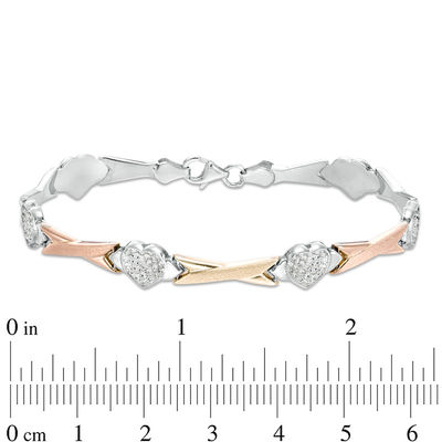 Crystal Bead Cluster Heart Station and Criss-Cross Link Bracelet in Sterling Silver and 10K Two-Tone Gold - 7.25"